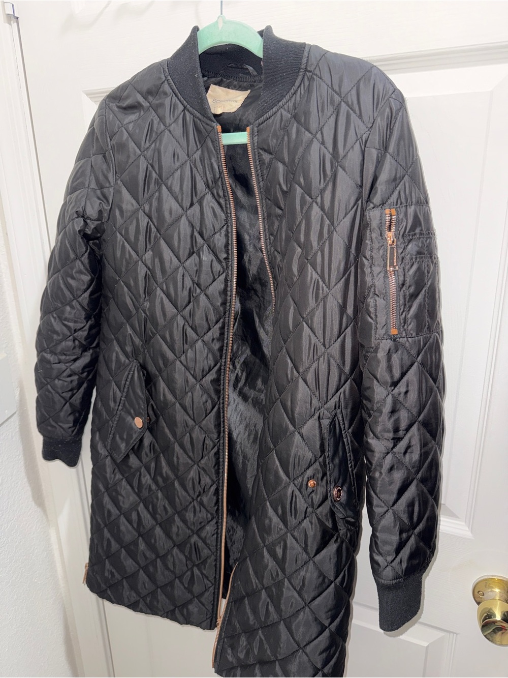 BCBGeneration Black Quilted Long Bomber Jacket